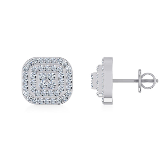10K White Gold Round Diamond Cluster Square Shape Stud Earrings 1/2 Ctw