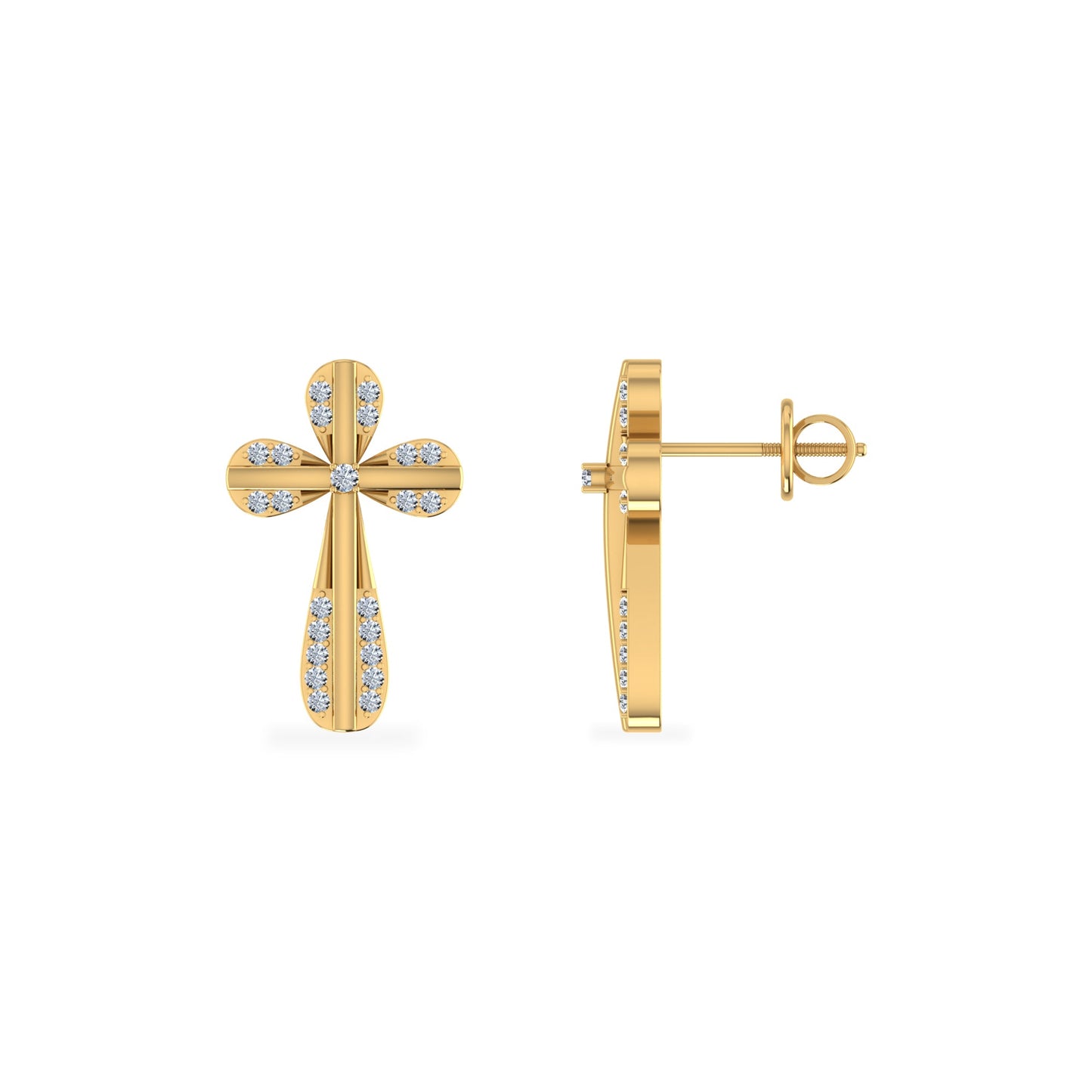 10K Yellow Gold Round Diamond Cross Religious Stud Earrings 1/8 Ctw