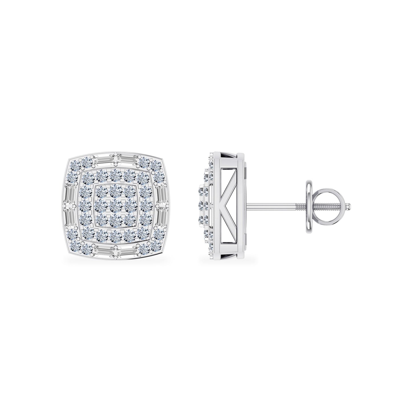 10K White Gold Round Diamond Square Shape Stud Earrings 1/2 Ctw