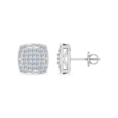 10K White Gold Round Diamond Square Shape Stud Earrings 1/2 Ctw