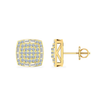 10K Yellow Gold Round Diamond Square Shape Stud Earrings 1/2 Ctw