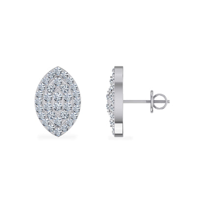 10K White Gold Round Diamond Marquise Shape Stud Earrings 1/2 Ctw