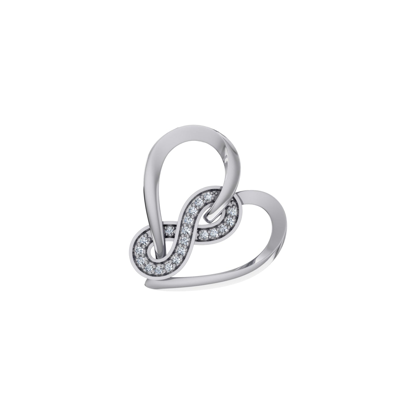 10K White Gold Round Diamond Heart Shape Infinity Twisted Pendant 1/10 Ctw
