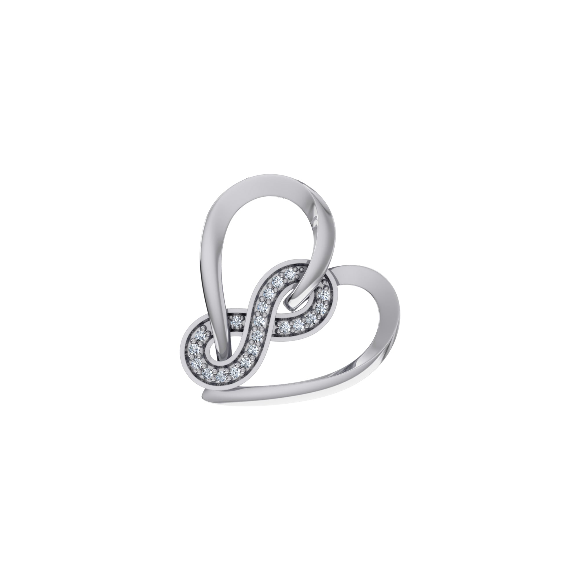 10K White Gold Round Diamond Heart Shape Infinity Twisted Pendant 1/10 Ctw