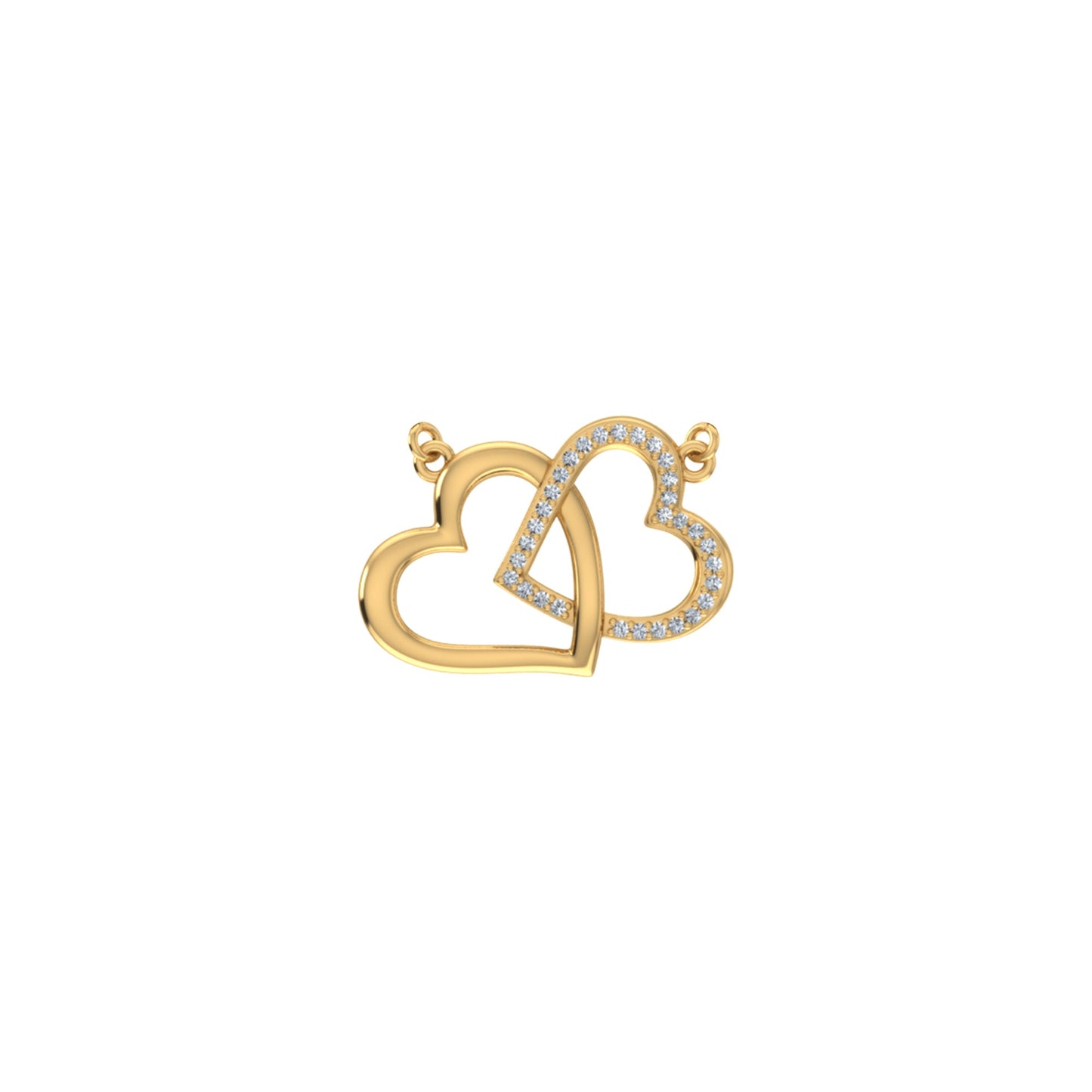 10K Yellow Gold Round Diamond Double Heart Pendant 1/20 Ctw