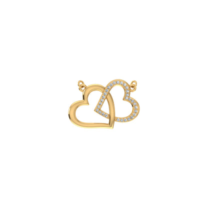 10K Yellow Gold Round Diamond Double Heart Pendant 1/20 Ctw