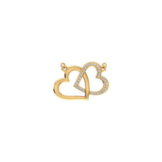 10K Yellow Gold Round Diamond Double Heart Pendant 1/20 Ctw