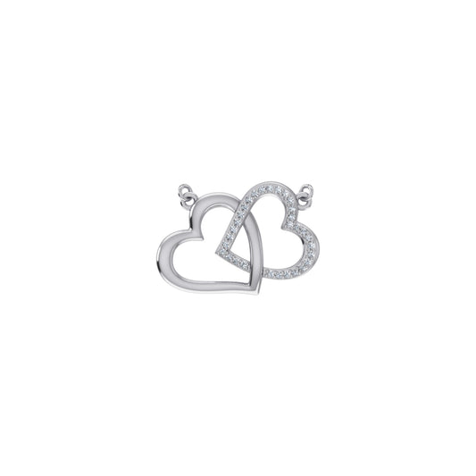 10K White Gold Round Diamond Double Heart Pendant 1/20 Ctw