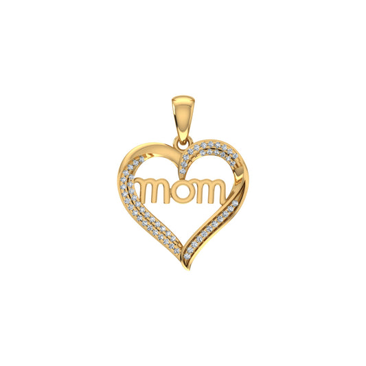 10K Yellow Gold Round Diamond Mom Heart Shape Pendant 1/10 Ctw