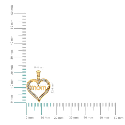 10K Yellow Gold Round Diamond Mom Heart Shape Pendant 1/10 Ctw