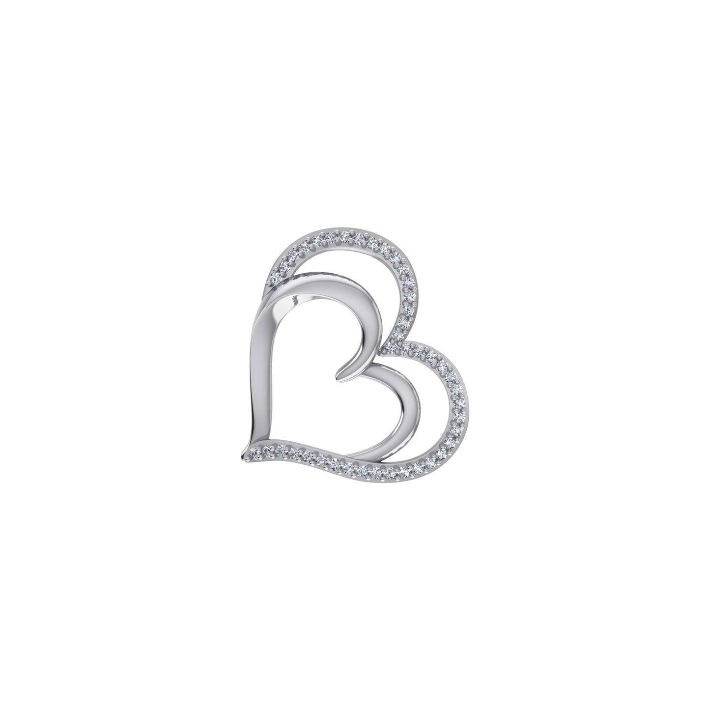 10K White Gold Round Diamond Double Heart Pendant 1/10 Ctw