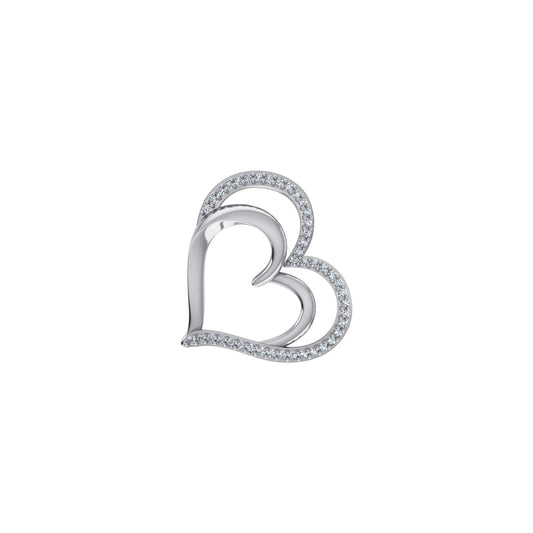 10K White Gold Round Diamond Double Heart Pendant 1/10 Ctw
