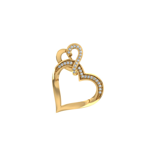10K Yellow Gold Round Diamond Womens Double Heart Pendant 1/20 Ctw