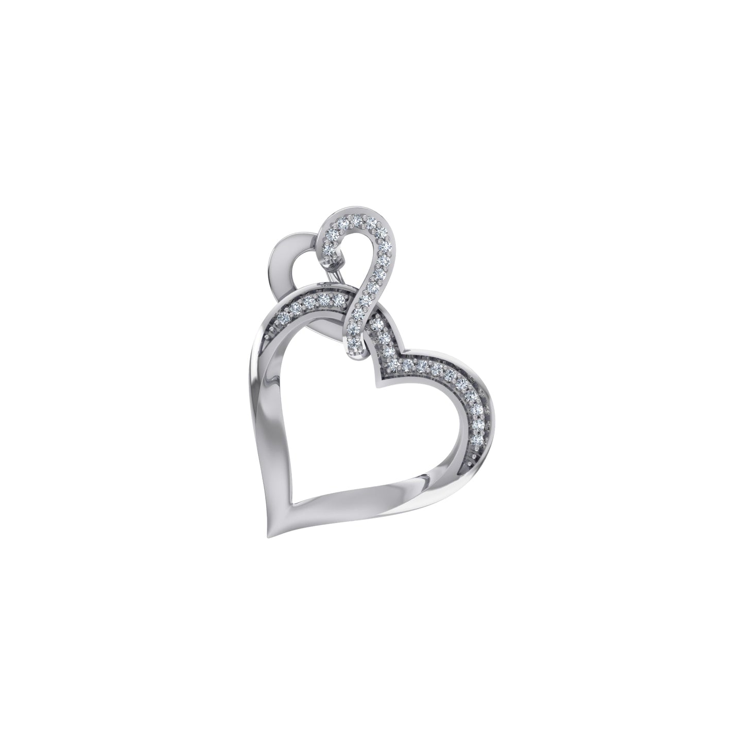 10K White Gold Round Diamond Womens Double Heart Pendant 1/20 Ctw