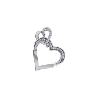 10K White Gold Round Diamond Womens Double Heart Pendant 1/20 Ctw