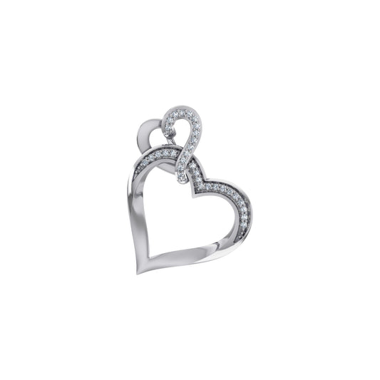 10K White Gold Round Diamond Womens Double Heart Pendant 1/20 Ctw