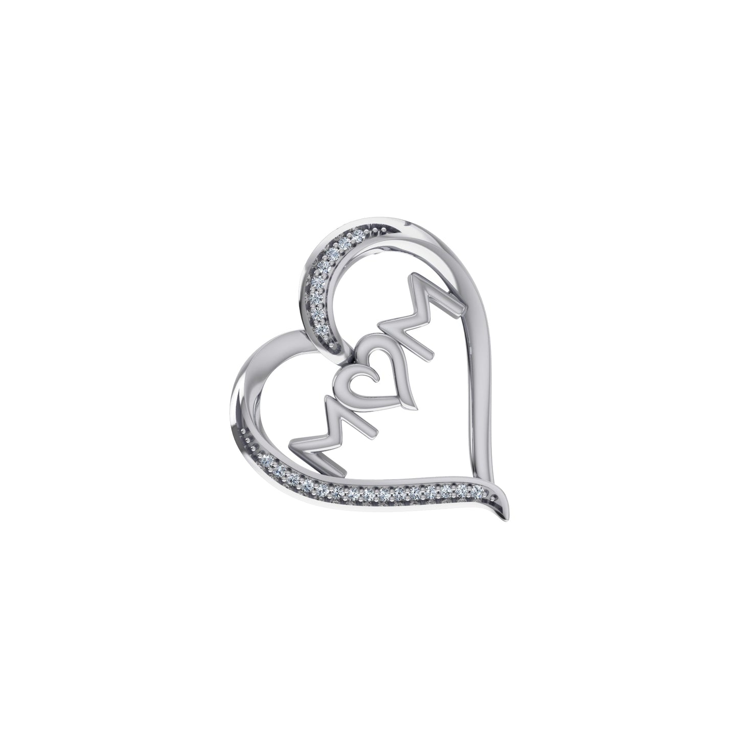 10K White Gold Round Diamond Womens Mom Heart Pendant 1/25 Ctw