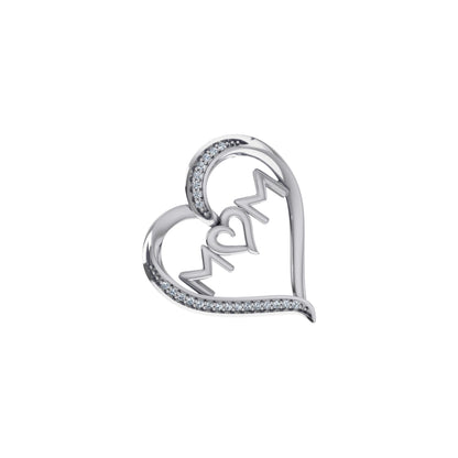 10K White Gold Round Diamond Womens Mom Heart Pendant 1/25 Ctw