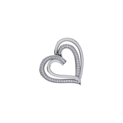 10K White Gold Round Diamond Double Womens Heart Pendant 1/10 Ctw