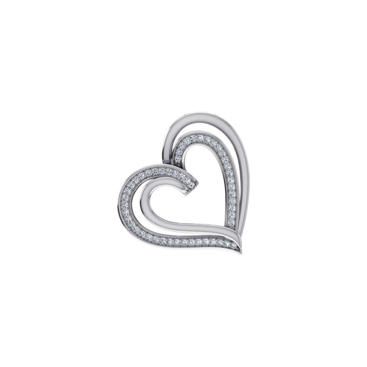 10K White Gold Round Diamond Double Womens Heart Pendant 1/10 Ctw