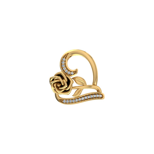10K Yellow Gold Round Diamond Womens Heart Rose Heart Pendant 1/25 Ctw