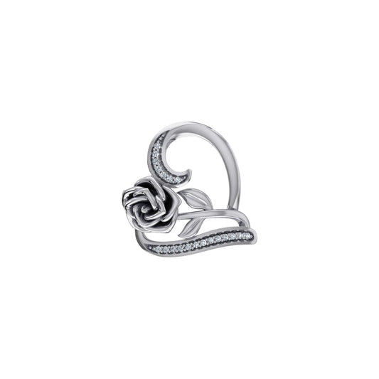 10K White Gold Round Diamond Womens Heart Rose Heart Pendant 1/25 Ctw