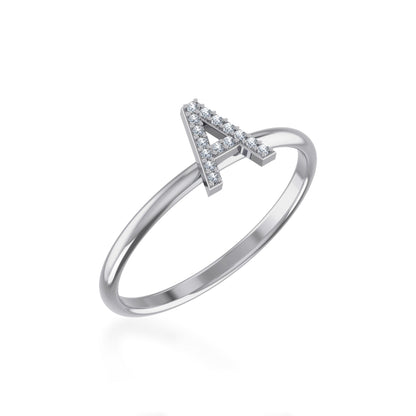 10K White Gold Womens Round Diamond A Initial Letter Ring 1/25 Ctw