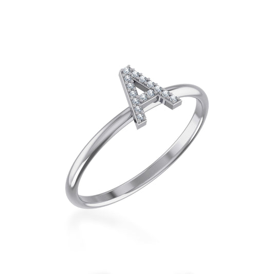 10K White Gold Womens Round Diamond A Initial Letter Ring 1/25 Ctw