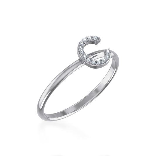 10K White Gold Womens Round Diamond C Initial Letter Ring 1/25 Ctw