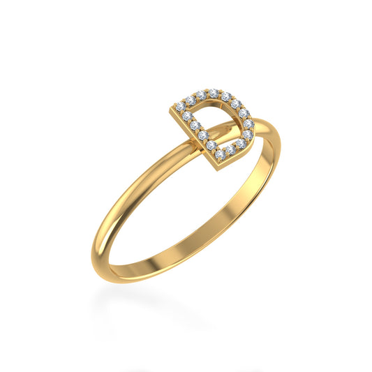 10K Yellow Gold Womens Round Diamond D Initial Letter Ring 1/25 Ctw