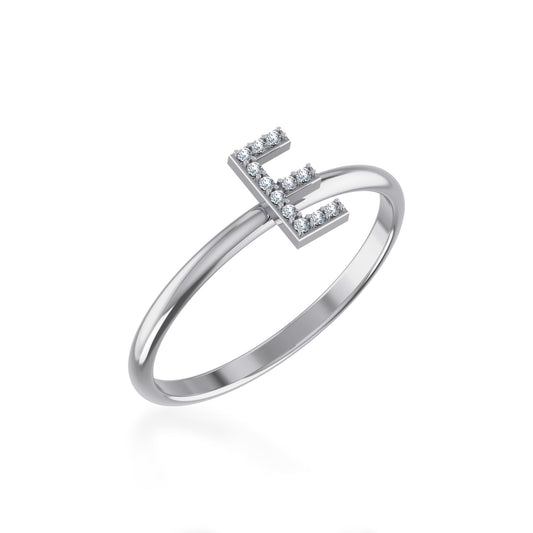 10K White Gold Womens Round Diamond E Initial Letter Ring 1/25 Ctw