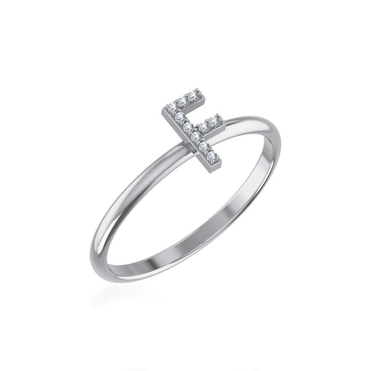 10K White Gold Womens Round Diamond F Initial Letter Ring 1/25 Ctw