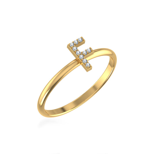 10K Yellow Gold Womens Round Diamond F Initial Letter Ring 1/25 Ctw