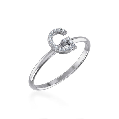 10K White Gold Womens Round Diamond G Initial Letter Ring 1/20 Ctw