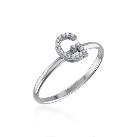 10K White Gold Womens Round Diamond G Initial Letter Ring 1/20 Ctw