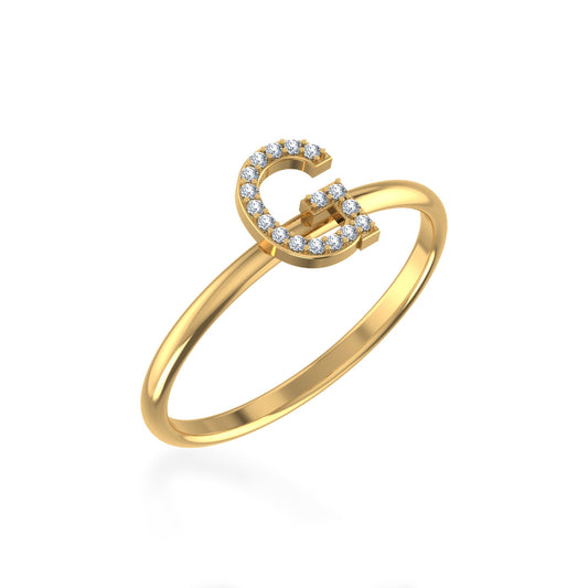 10K Yellow Gold Womens Round Diamond G Initial Letter Ring 1/20 Ctw