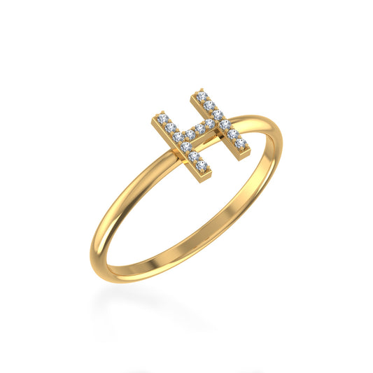 10K Yellow Gold Womens Round Diamond H Initial Letter Ring 1/25 Ctw