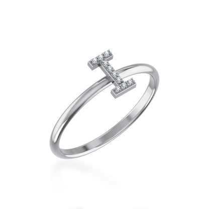 10K White Gold Womens Round Diamond I Initial Letter Ring 1/25 Ctw