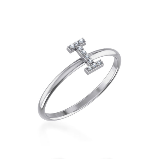10K White Gold Womens Round Diamond I Initial Letter Ring 1/25 Ctw