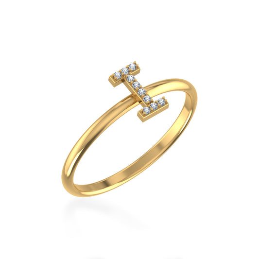 10K Yellow Gold Womens Round Diamond I Initial Letter Ring 1/25 Ctw