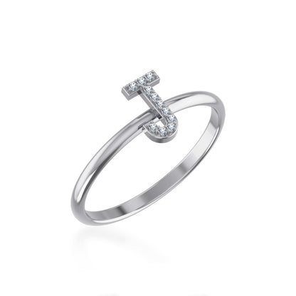 10K White Gold Womens Round Diamond J Initial Letter Ring 1/25 Ctw