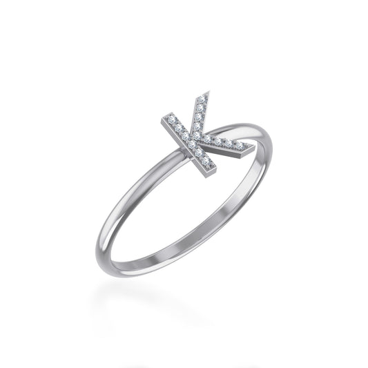10K White Gold Womens Round Diamond K Initial Letter Ring 1/25 Ctw
