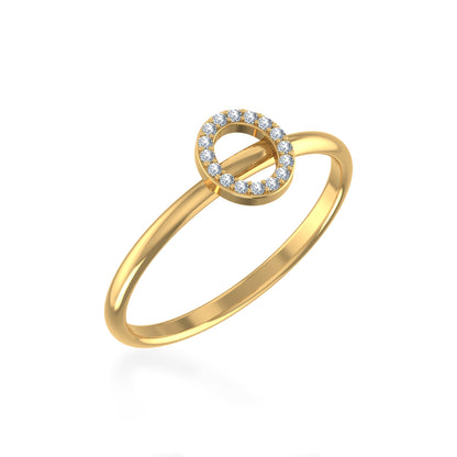 10K Yellow Gold Womens Round Diamond O Initial Letter Ring 1/25 Ctw
