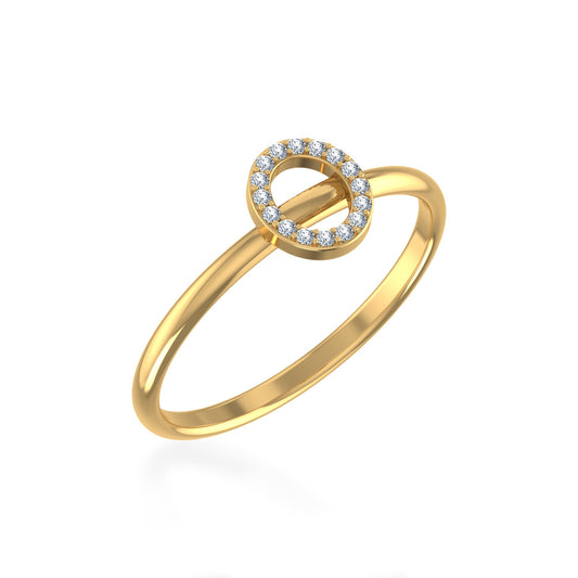 10K Yellow Gold Womens Round Diamond O Initial Letter Ring 1/25 Ctw