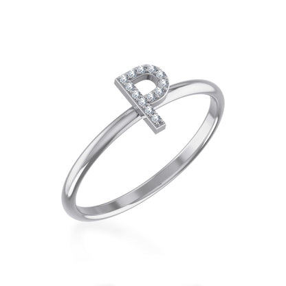 10K White Gold Womens Round Diamond P Initial Letter Ring 1/25 Ctw