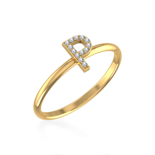 10K Yellow Gold Womens Round Diamond P Initial Letter Ring 1/25 Ctw