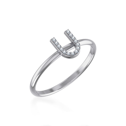 10K White Gold Womens Round Diamond U Initial Letter Ring 1/25 Ctw