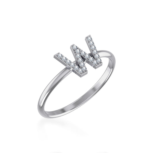 10K White Gold Womens Round Diamond W Initial Letter Ring 1/10 Ctw
