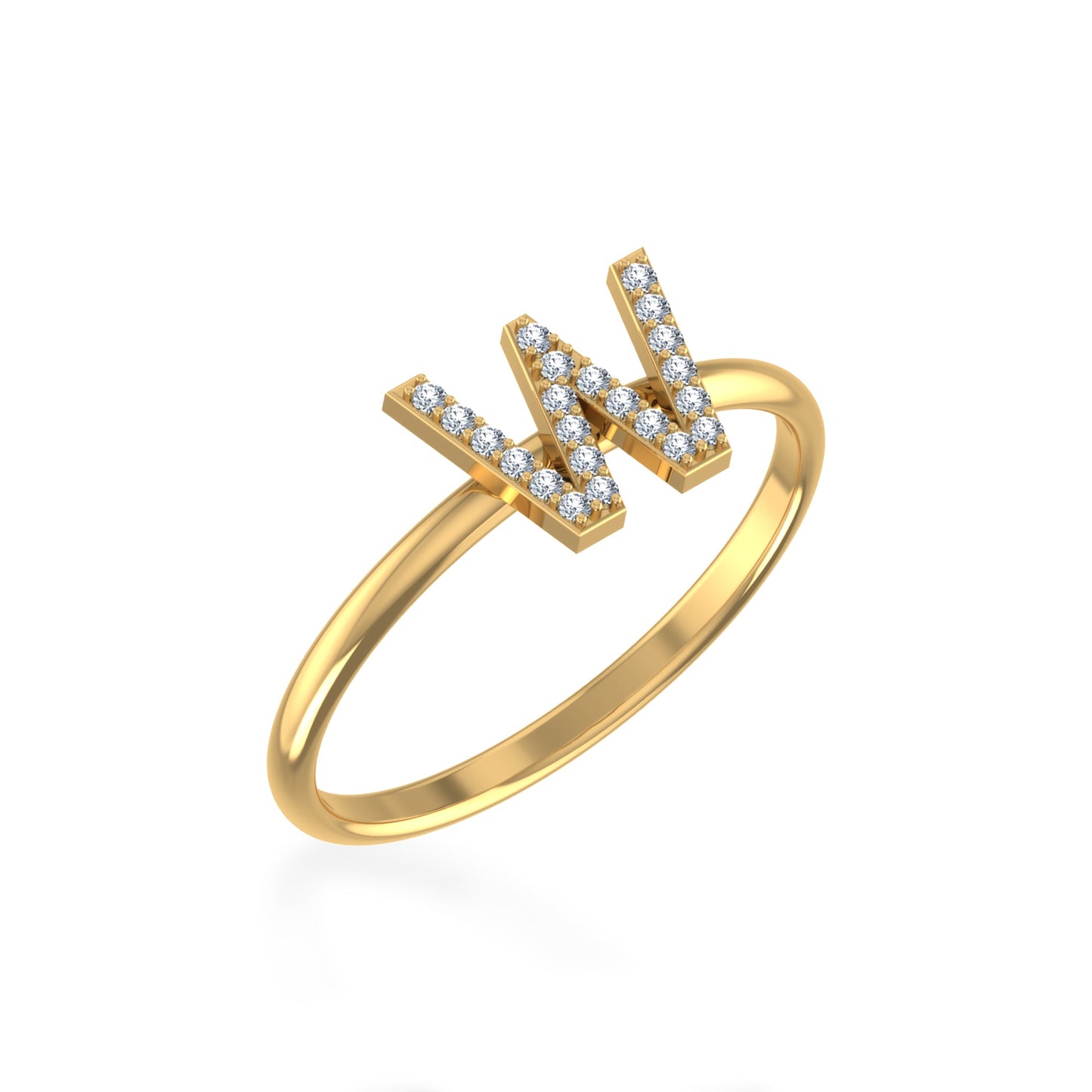 10K Yellow Gold Womens Round Diamond W Initial Letter Ring 1/10 Ctw