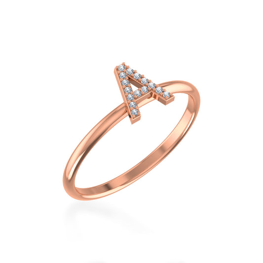10K Rose Gold Womens Round Diamond A Initial Letter Ring 1/25 Ctw